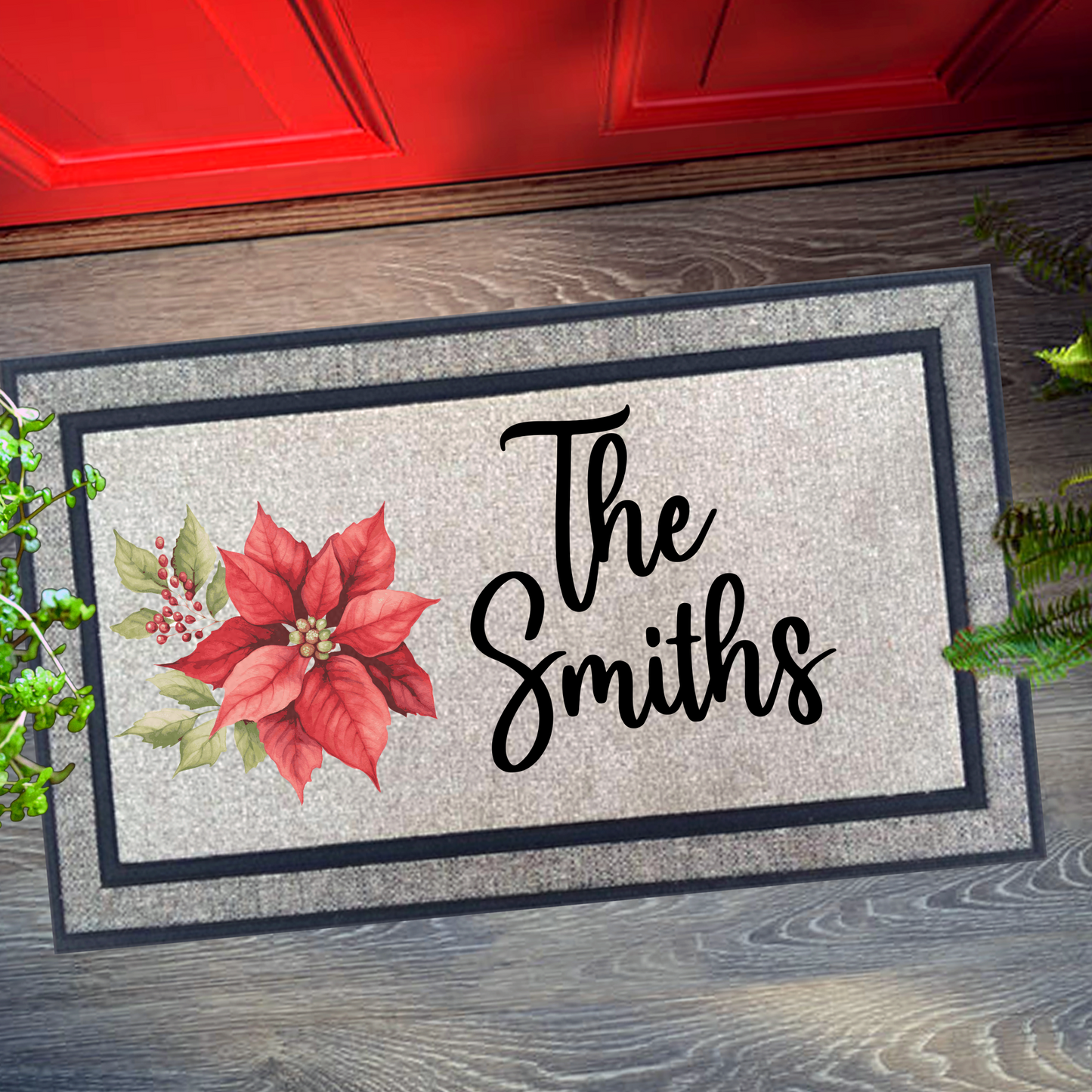 Poinsettia Christmas Doormat