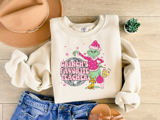 Grinch’s Favorite Teacher Christmas Crewneck – Fun Holiday Teacher Sweatshirt