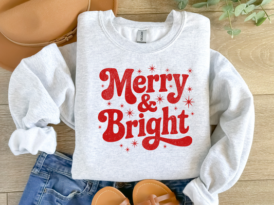 Merry and Bright-Christmas Crewneck – Cozy Holiday Sweatshirt