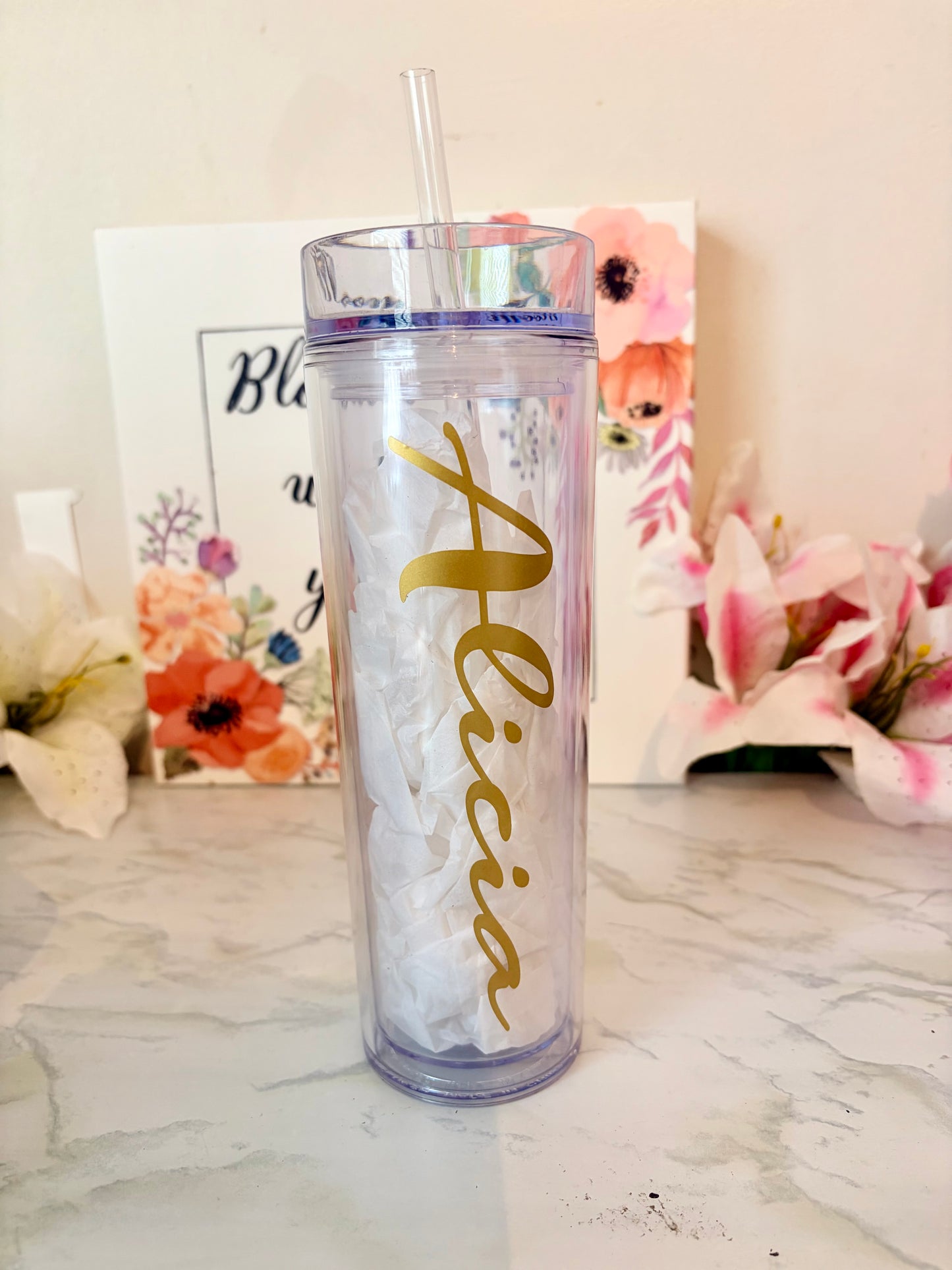 Clear Personalized Tumbler with a Straw