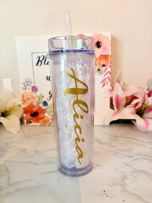 Clear Personalized Tumbler with a Straw