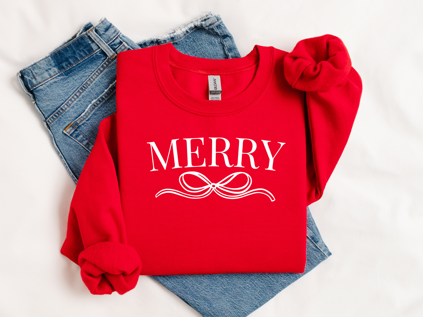 Merry with Coquette Bow- Christmas Crewneck – Cute & Cozy Holiday Sweatshirt
