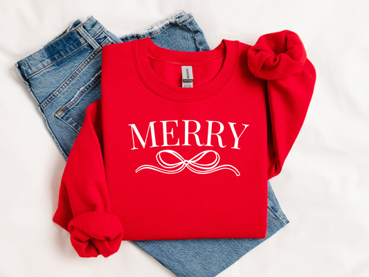 Merry with Coquette Bow- Christmas Crewneck – Cute & Cozy Holiday Sweatshirt