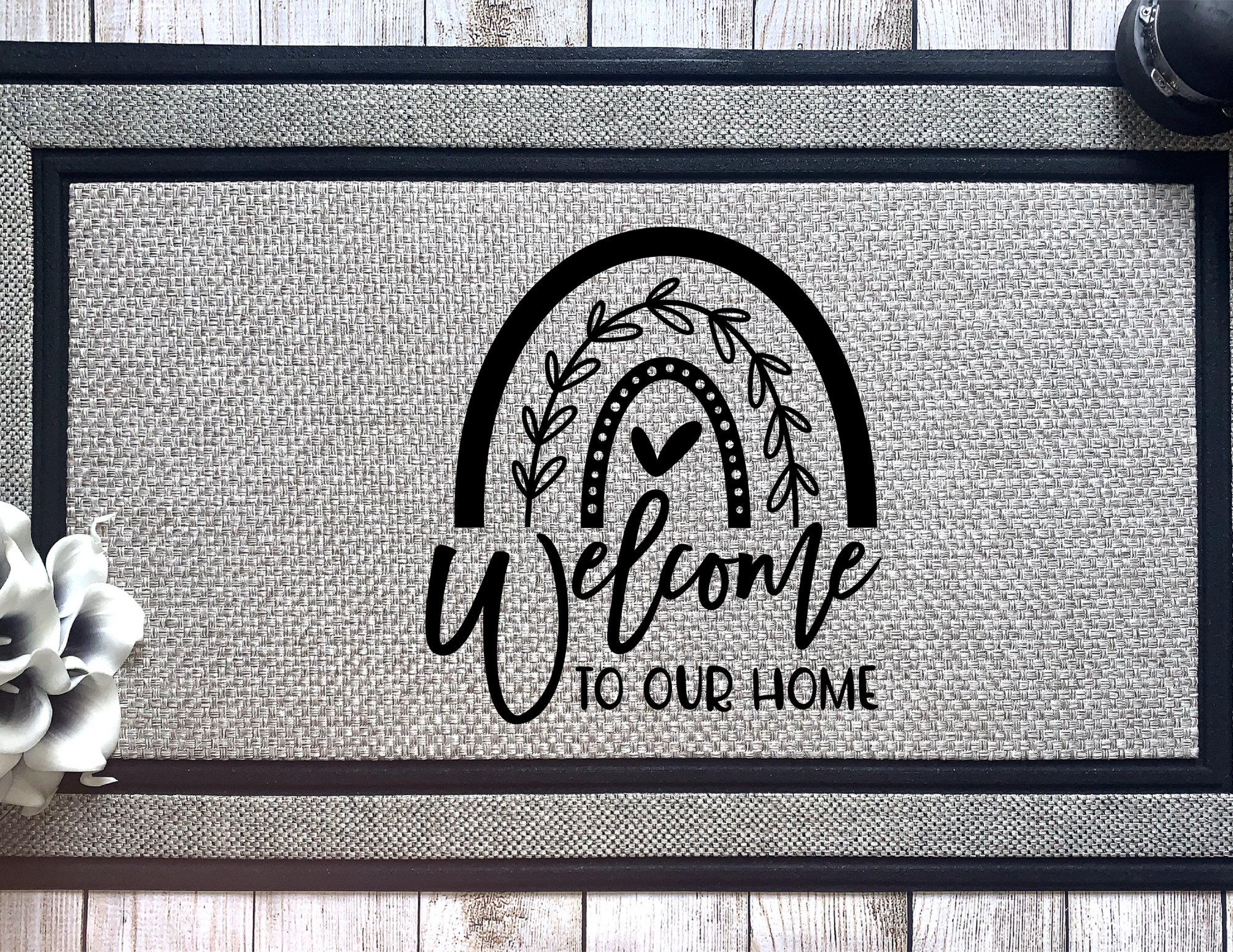 Welcome to Our Home with Rainbow Doormat