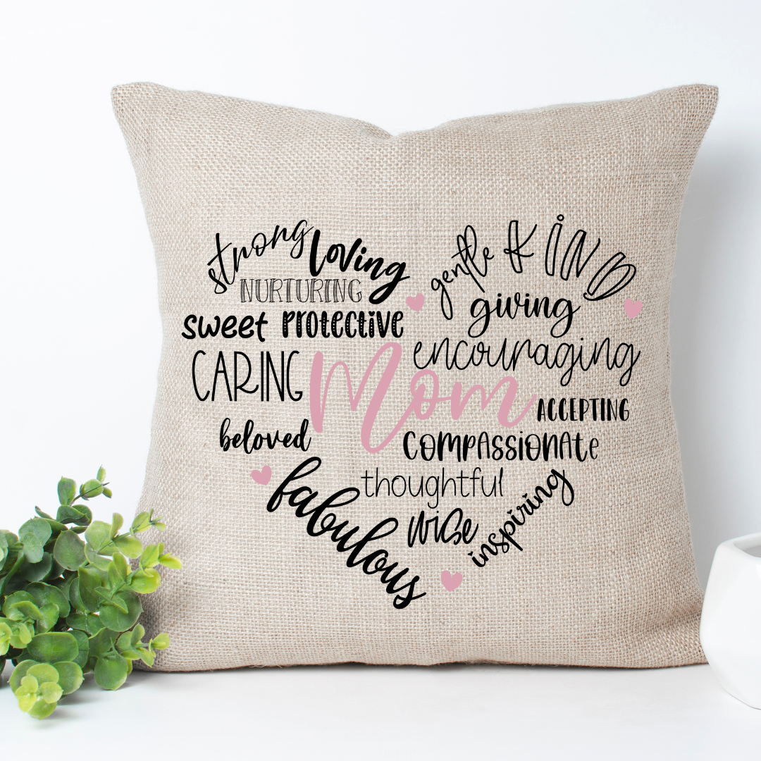 Mom Heart Collage Pillow Cover-Tan