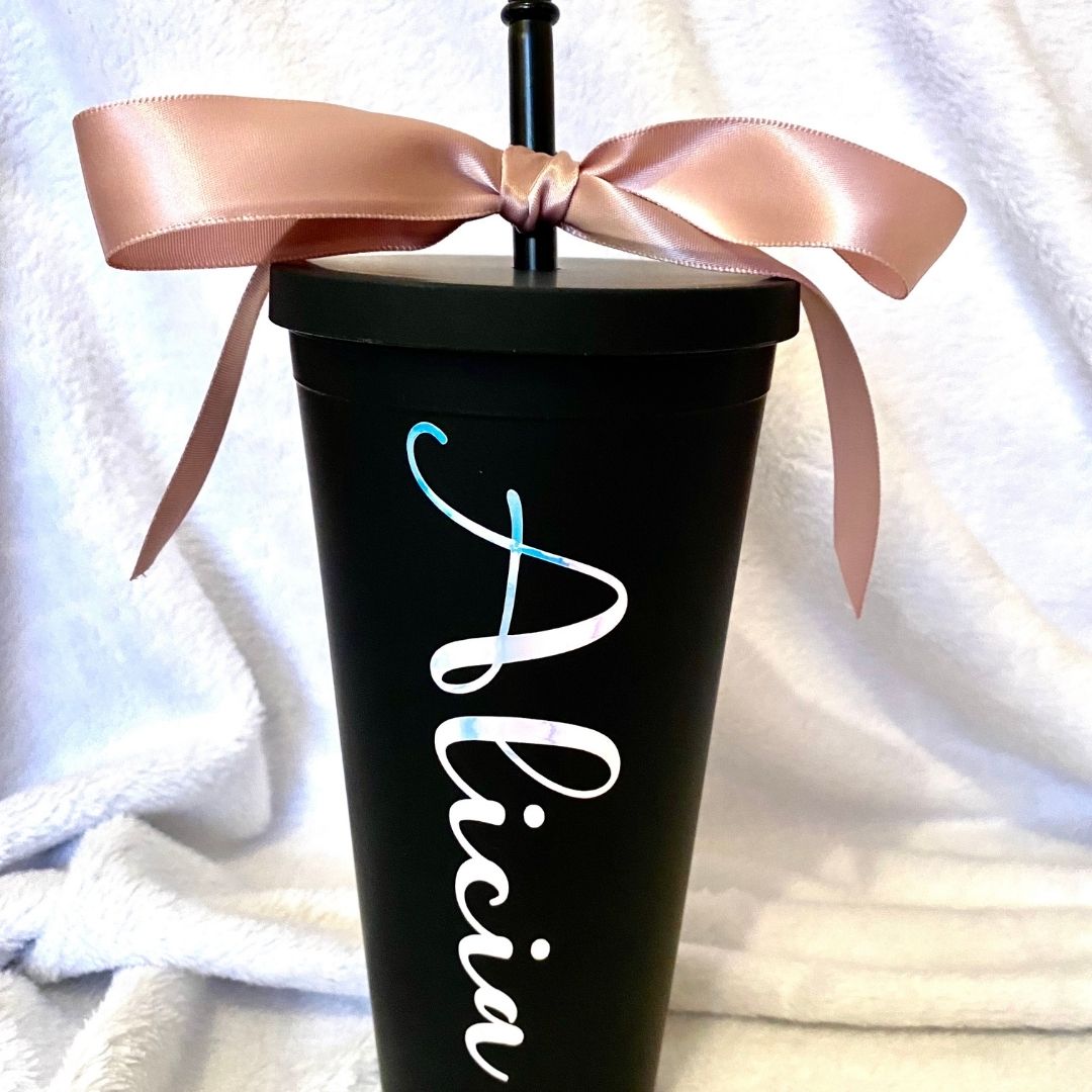 Black Matte Tumbler with a Straw