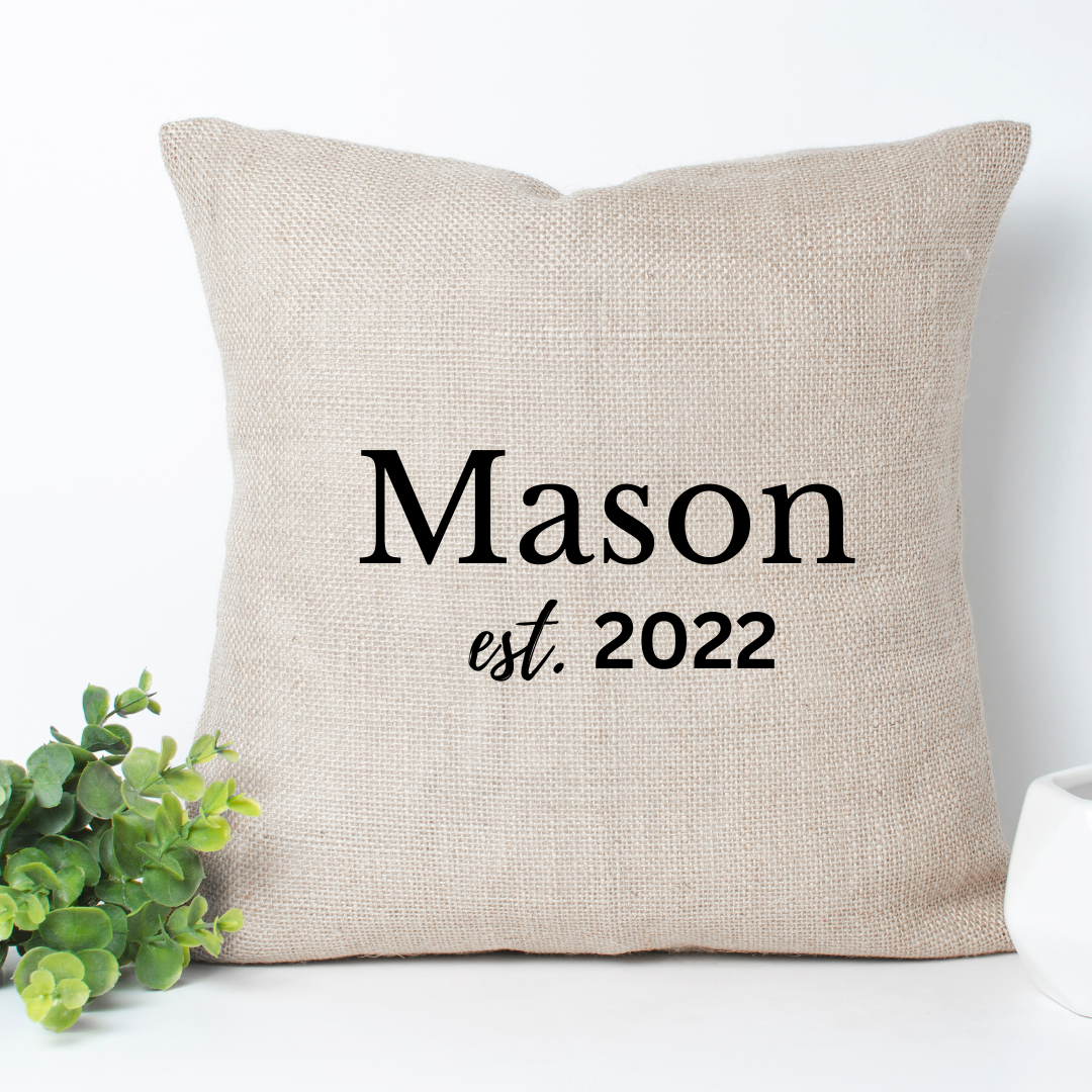 Last Name and Date Pillow Cover